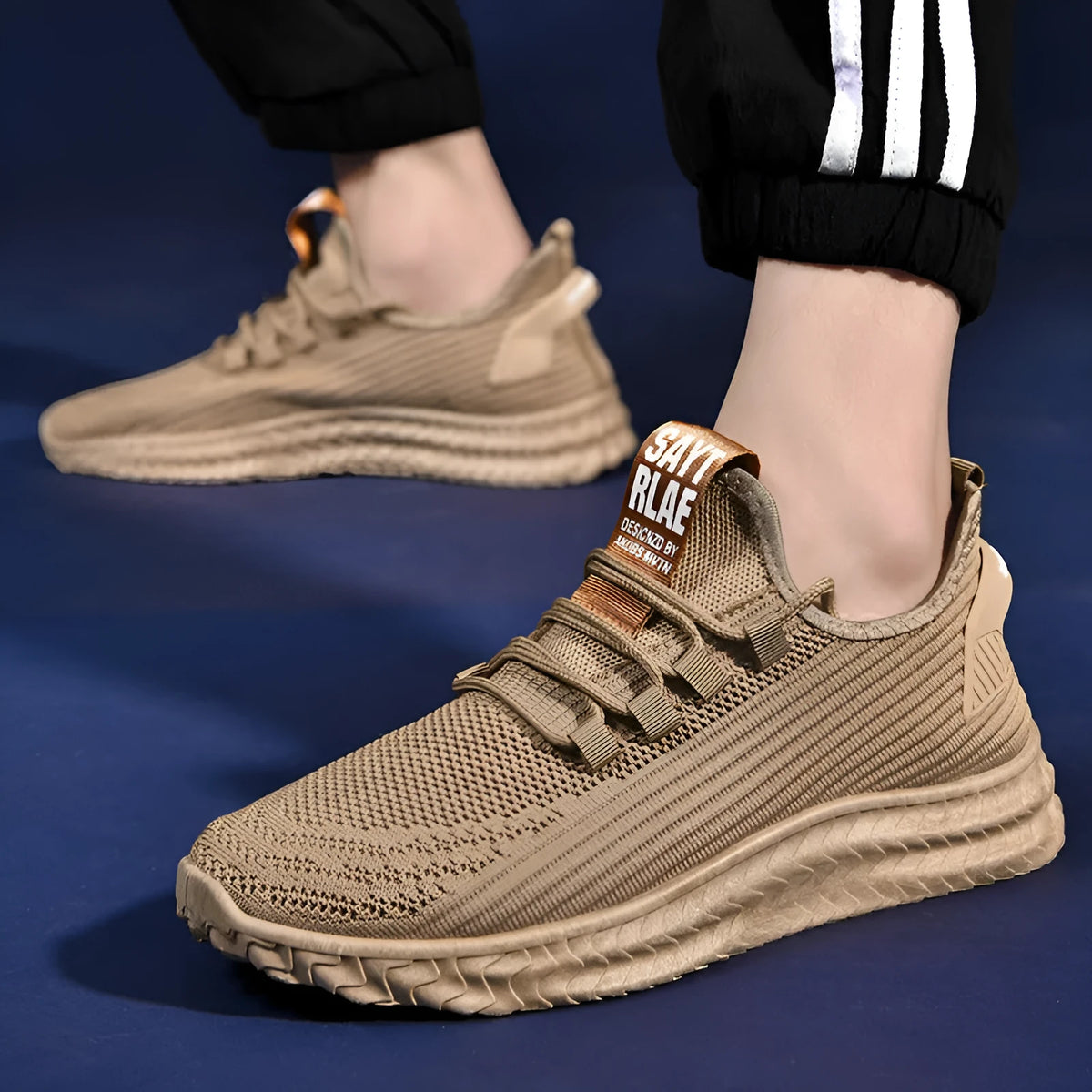Men's casual summer shoes with breathable flying weave upper and rubber sole in black