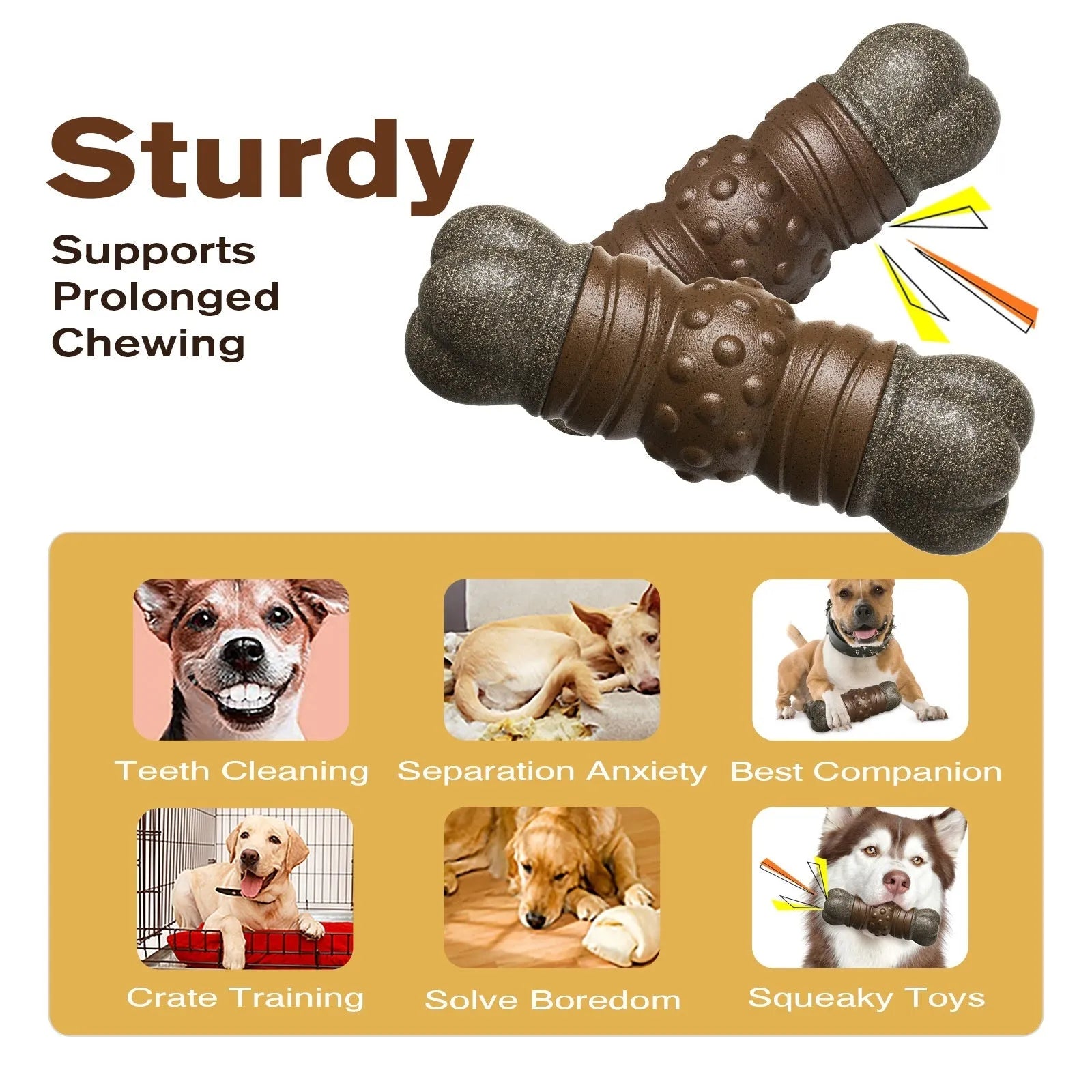 Wood colour plastic dog toothbrush molar rod chewing toy for canine dental care