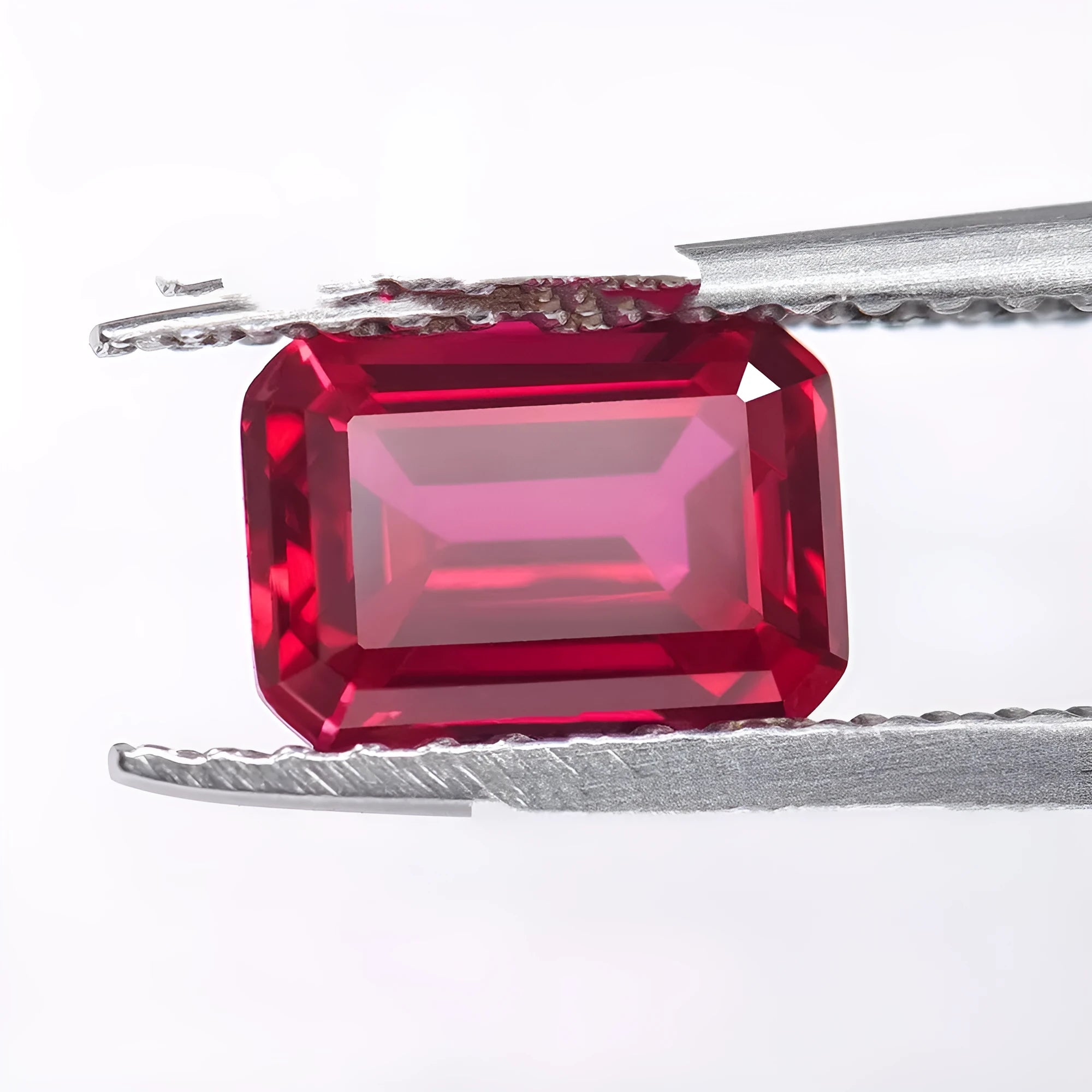 Cultivated ruby gemstone with pigeon blood red colour in multiple cutting styles and carat weights