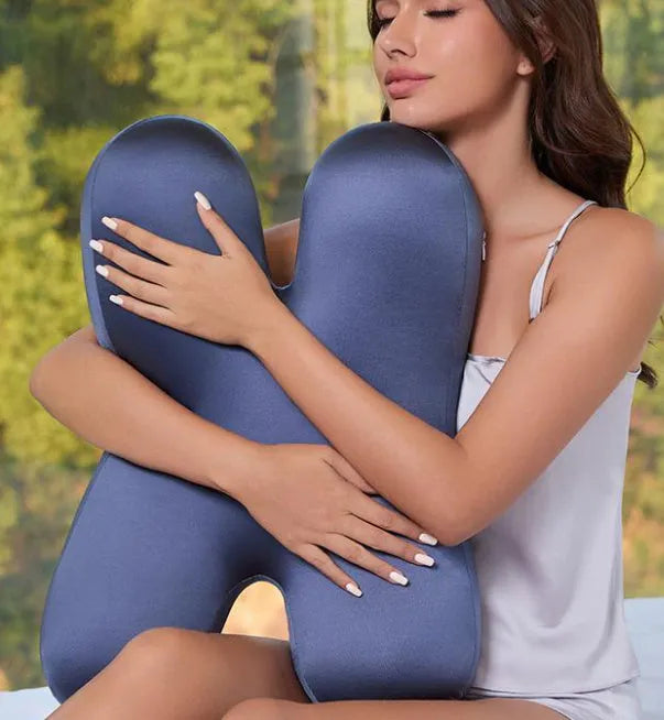 Purple memory foam side sleeping pillow measuring 58x40cm with ergonomic core