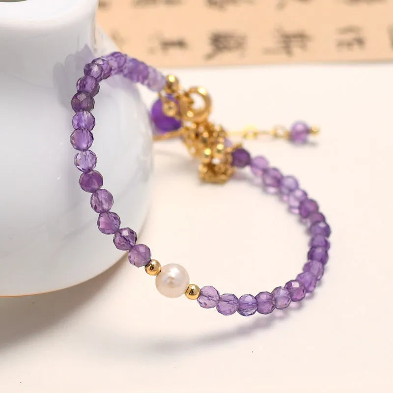 Amethyst coloured Chinese style bracelet with electroplated crystal diamond shapes for women