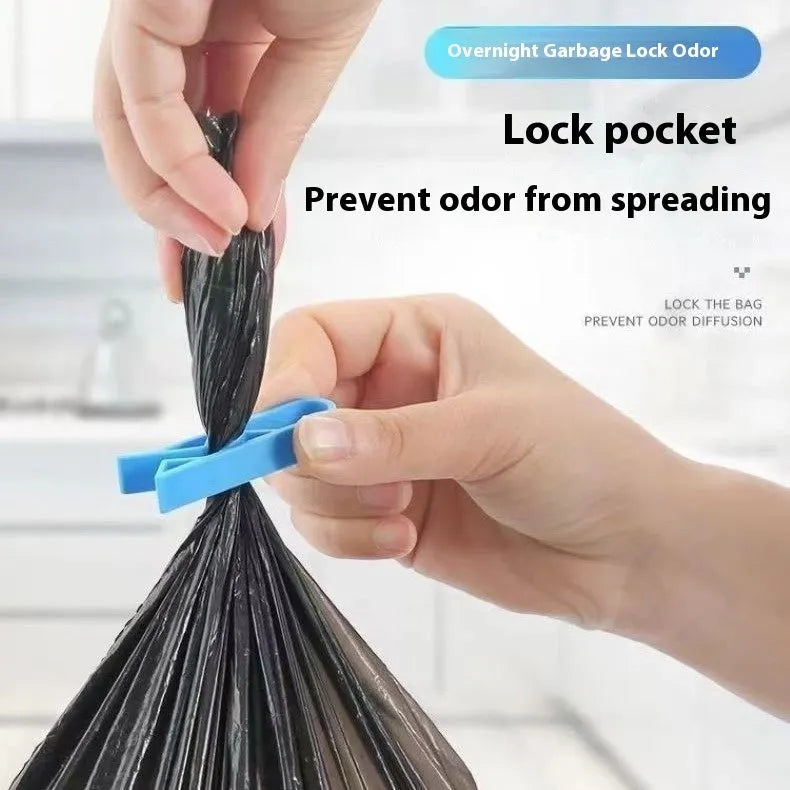 A white PP plastic garbage bag fixing clip designed to secure bin liners to rubbish cans.