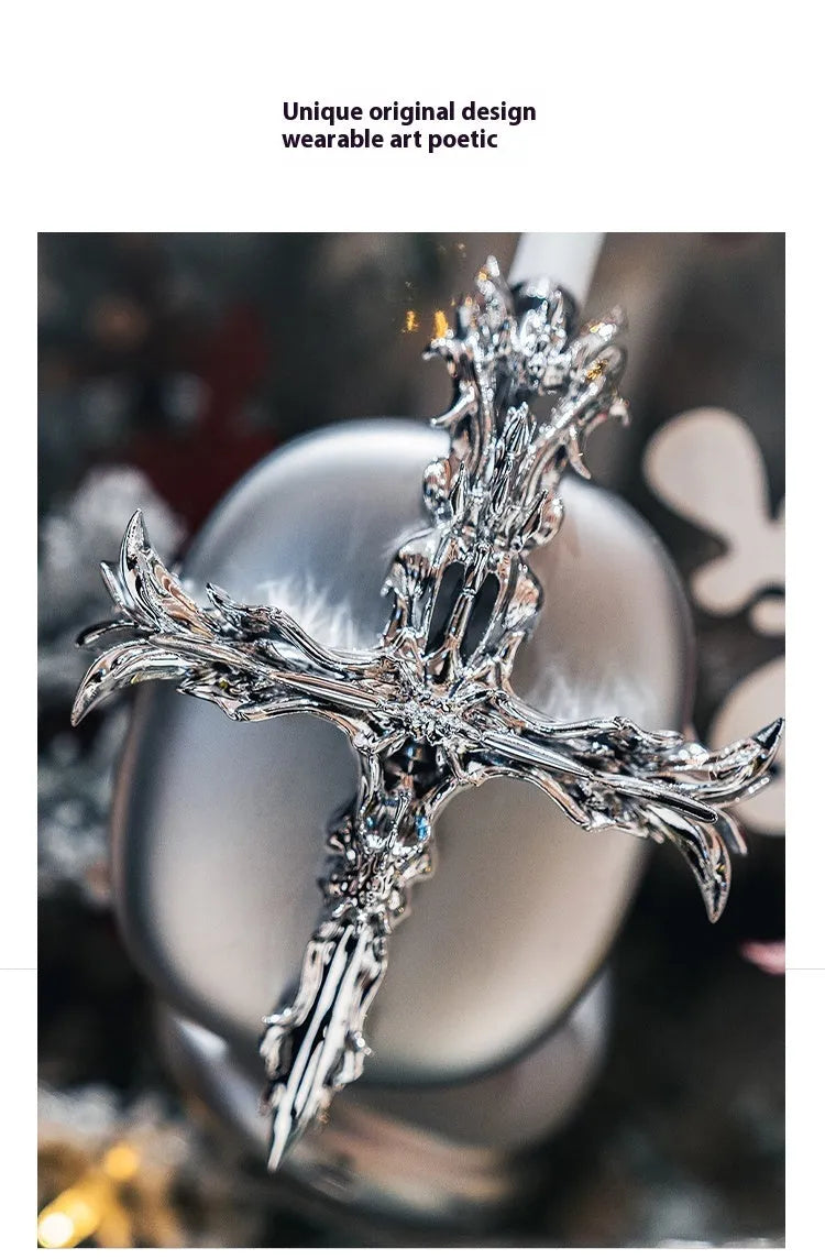 Gothic cross design resin cover for Apple AirPods Max headphones in black and silver colours