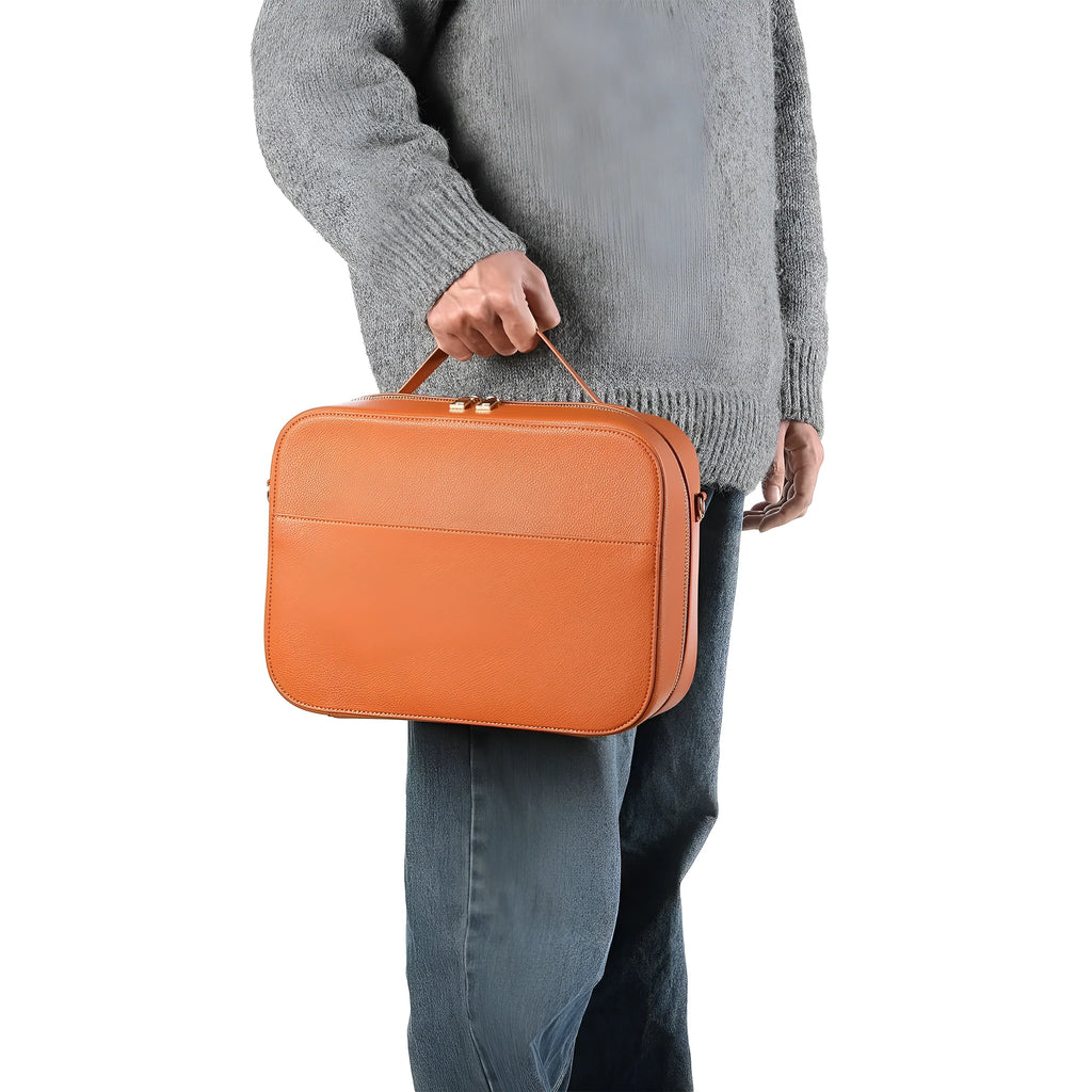 Black superfiber MR glasses storage case showing its size next to a ruler.