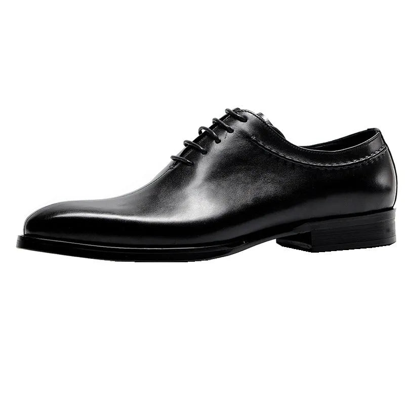 Men's formal pointed toe lace-up leather dress shoes in black and coffee colours cowhide upper rubber sole