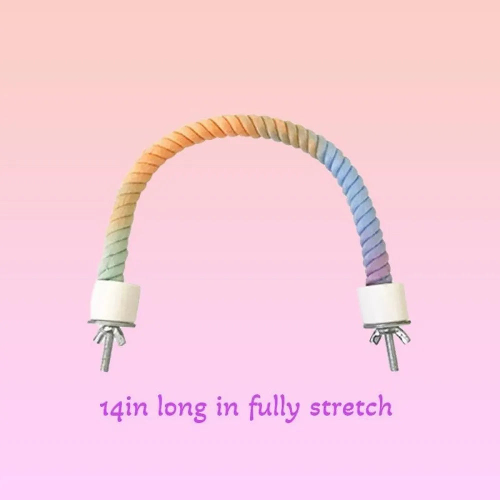Gradient bendable bird rope perch set with U-shaped perch, long rope and circular swing in a birdcage