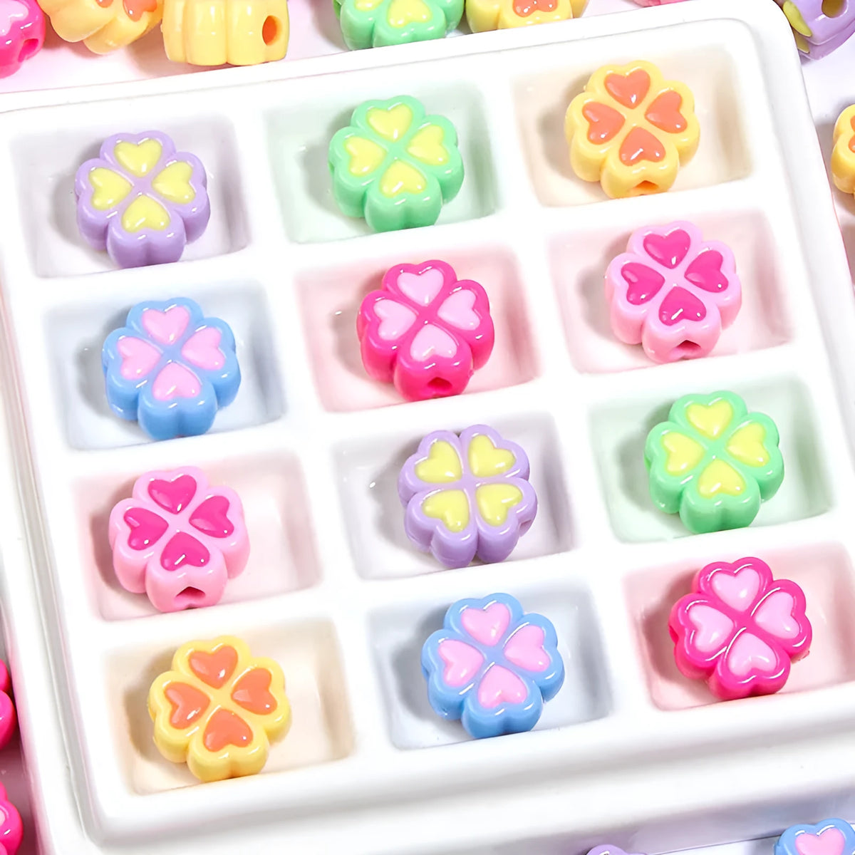 15mm frosted acrylic clover beads in multiple colours for jewellery making
