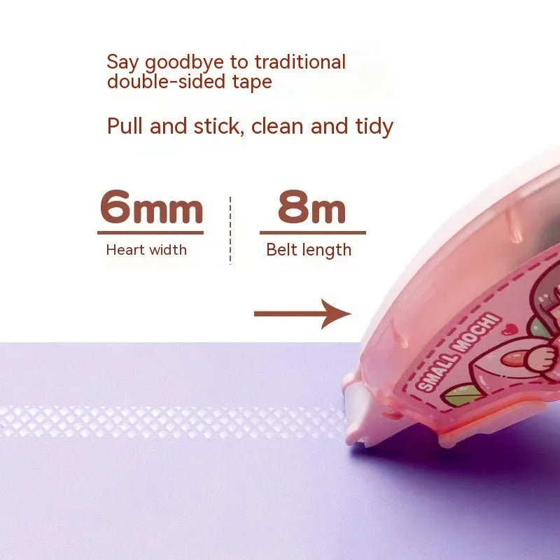 Dotting glue dispenser in fruit juice colours with traceless double-sided adhesive for stationery use