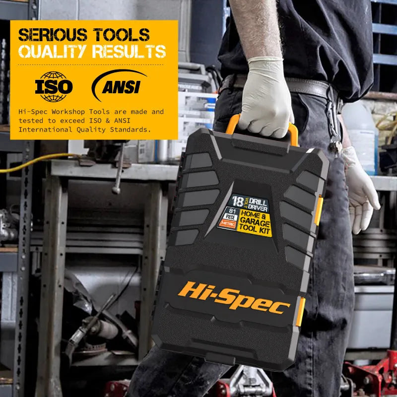 Grey yellow toolbox with 82-piece hardware tool set for furniture installation