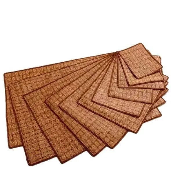 Brown woven rattan dog cooling mat showing open weave pattern for air circulation
