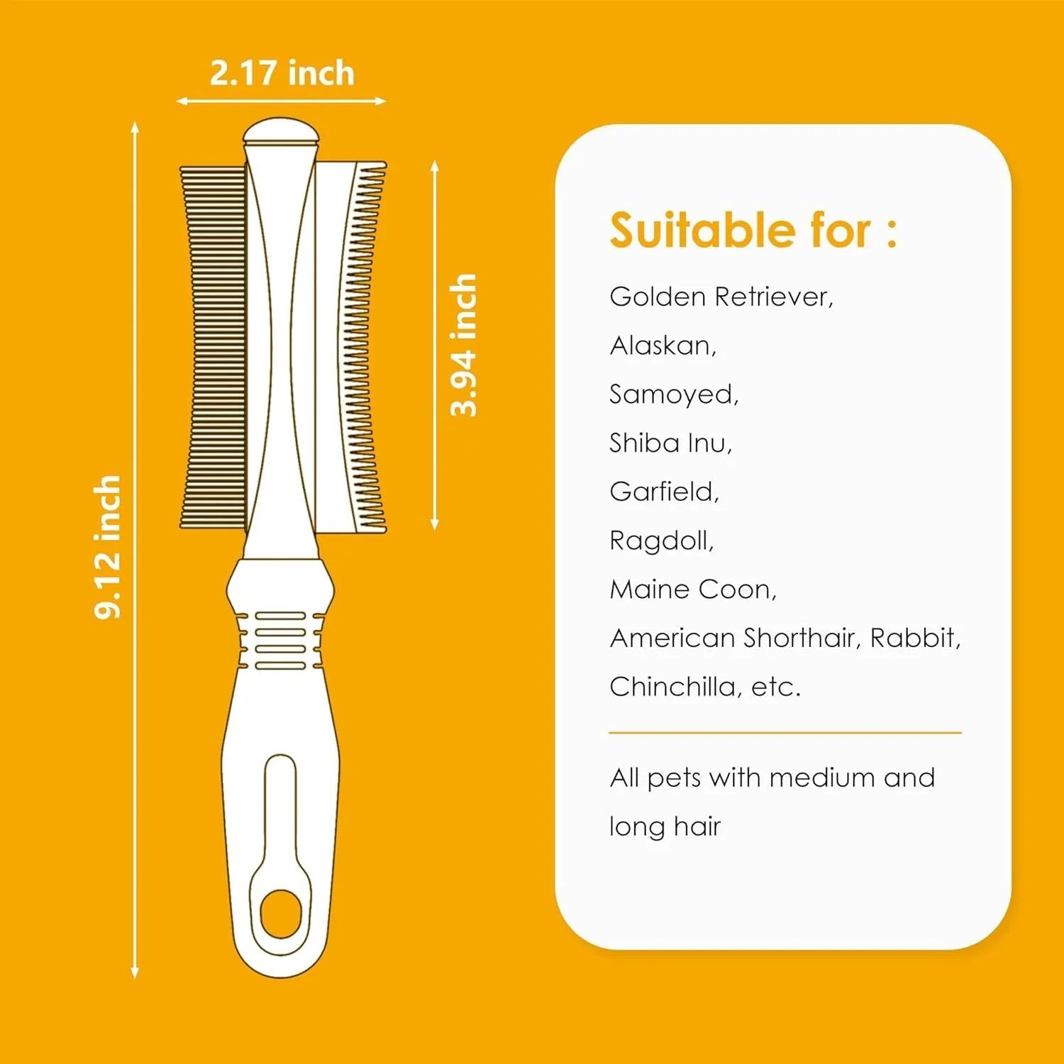 White double-sided pet grooming brush with comb and deshedding blade, featuring an ergonomic handle.