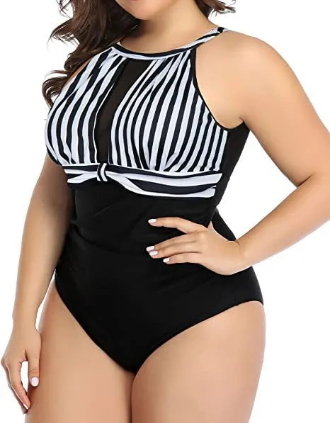 Women's solid colour, floral, and striped one-piece swimsuit in sizes L to 4XL