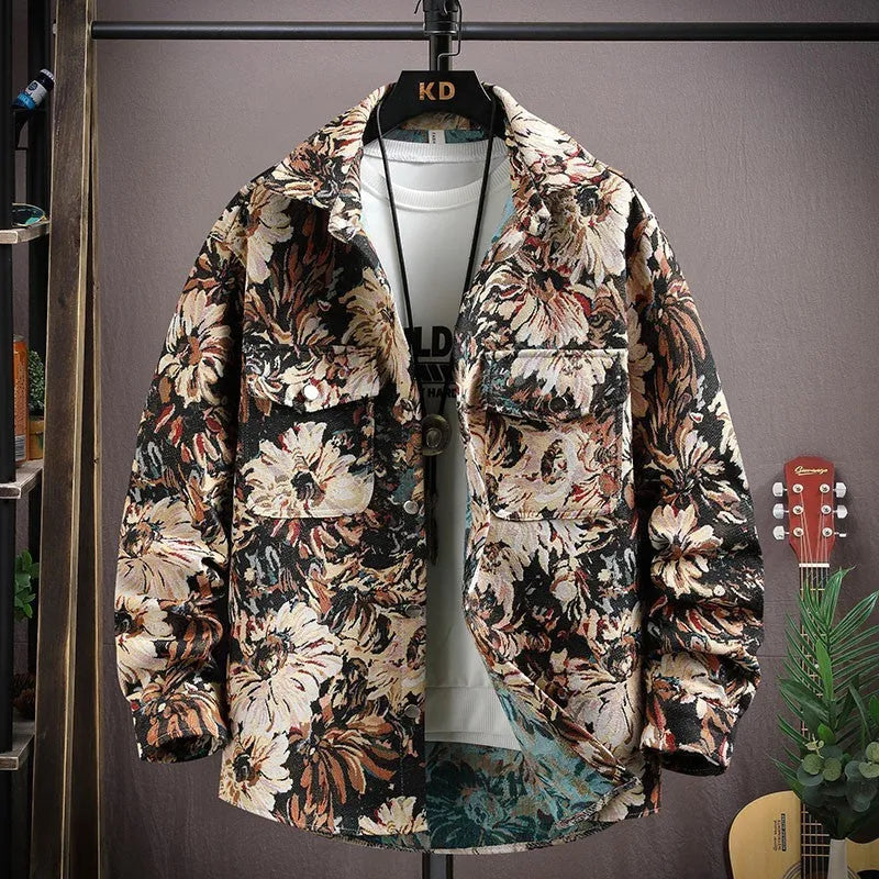 Casual lapel shirt coat jacket in polyester fabric with long sleeves and straight hem design