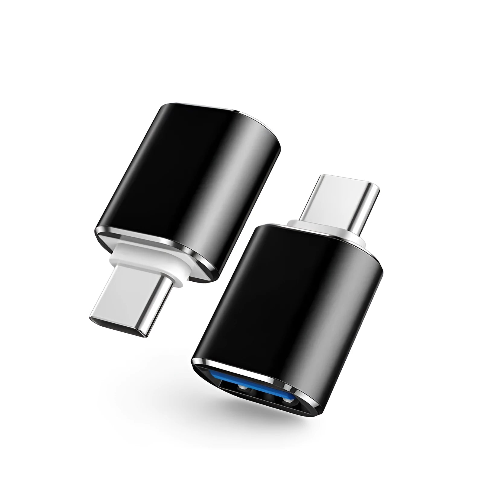 Type-C to dual USB-A OTG adapter in black, gold, and silver colour options