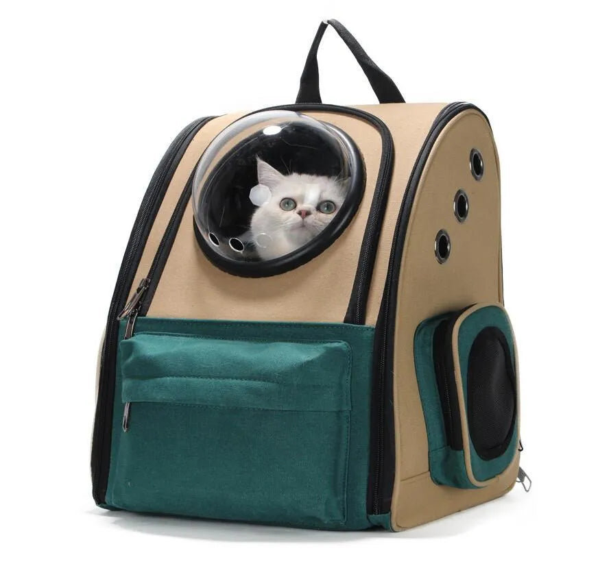 S1202 vertical dark green pet backpack with alloy frame for cats and dogs