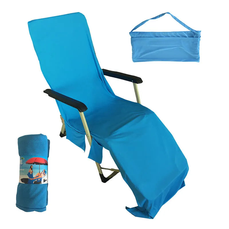 Beach chair cover 215x75cm microfiber fleece in blue for sun lounger