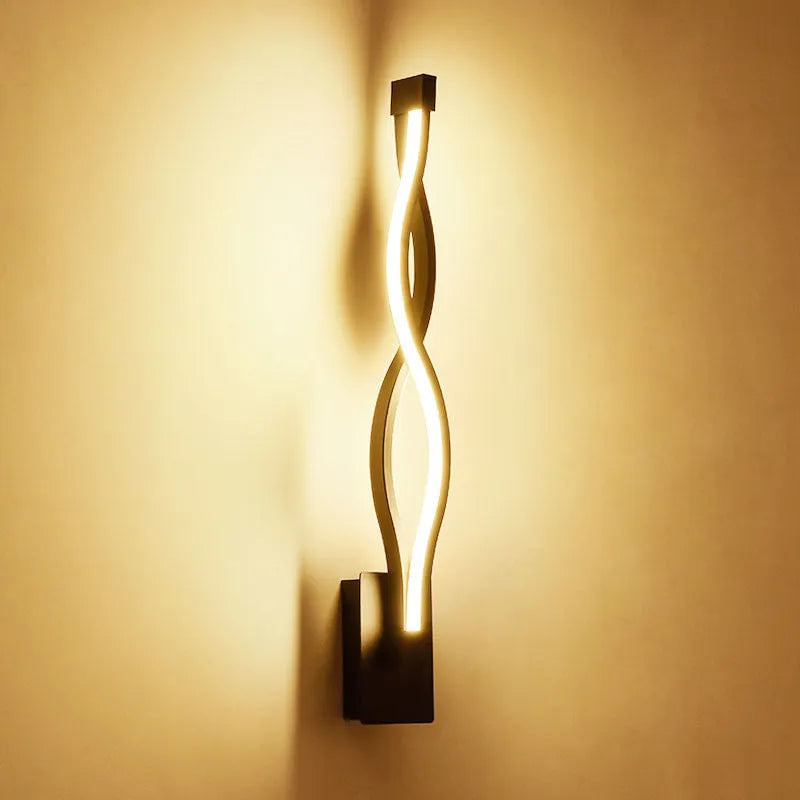 LED aluminium wave wall light 16W black finish push button switch