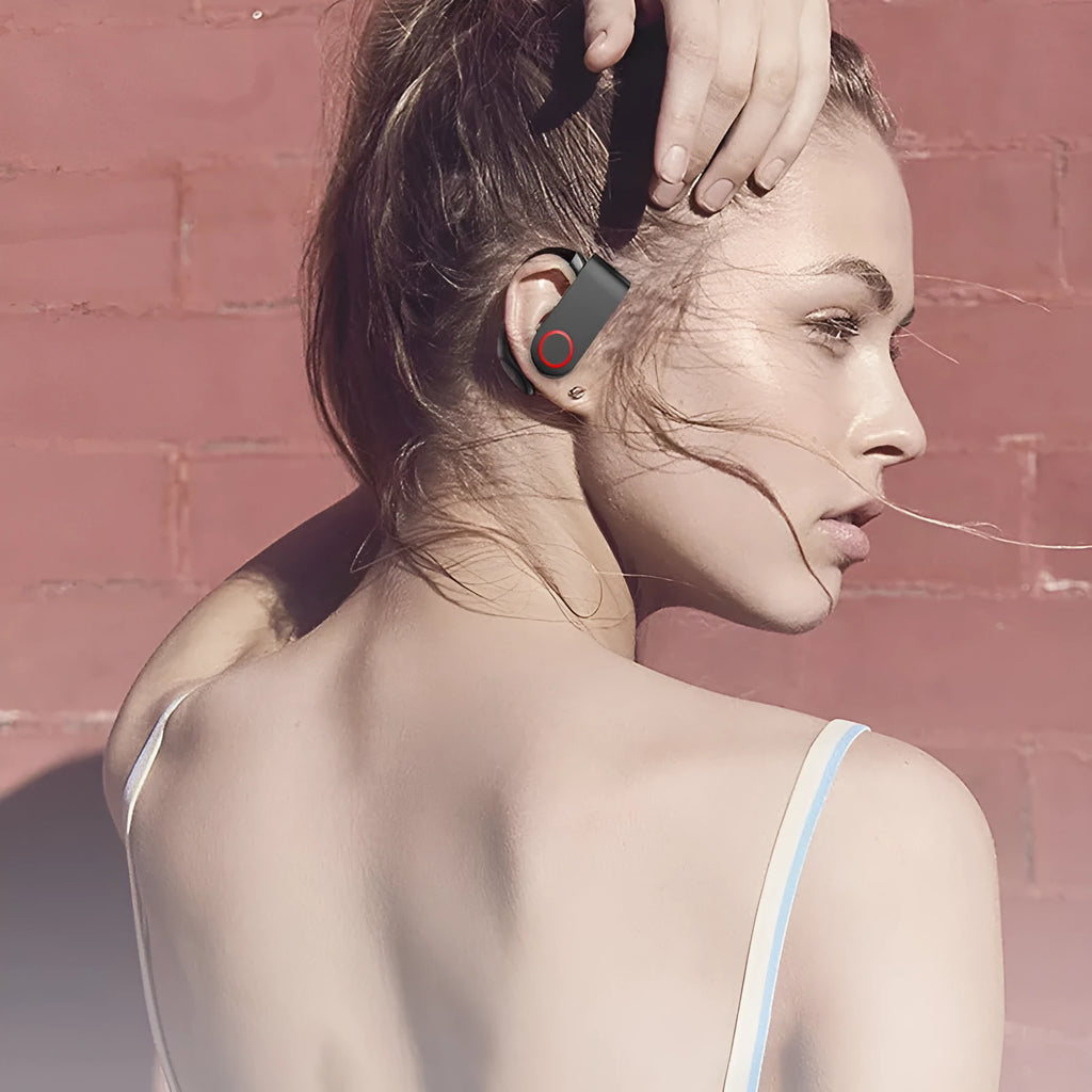 A9 TWS true wireless sports Bluetooth headphones with charging case, plastic build, hanging ear design
