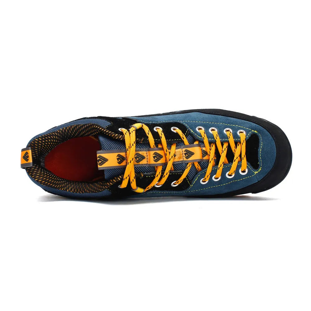 Men's hiking shoes with shock absorber cushioning available in red and yellow sizes 39 to 46