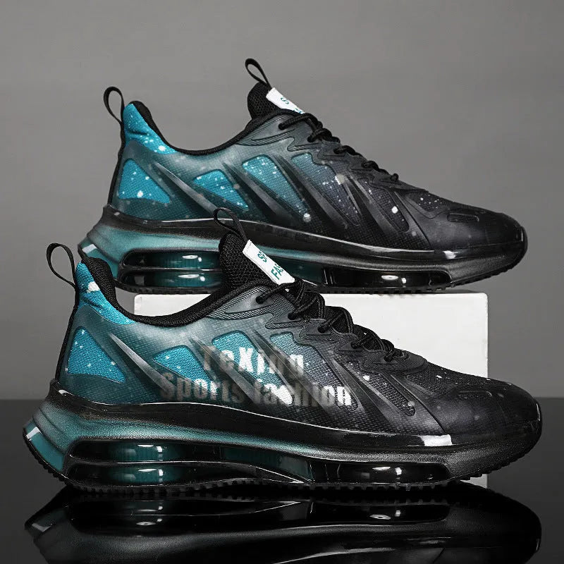Men's mid-height platform running shoes with mesh upper and rubber sole in three colour options