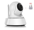 White wireless network camera with 720P HD, 3.6mm lens, 10m night vision, and 355° pan