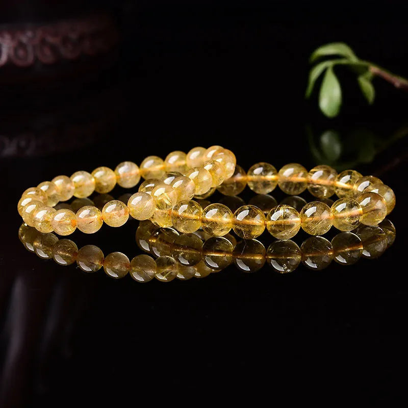 Crystal beaded bracelet for men and women, 8mm and 10mm beads, 19cm circumference, All natural and Amber flower colours