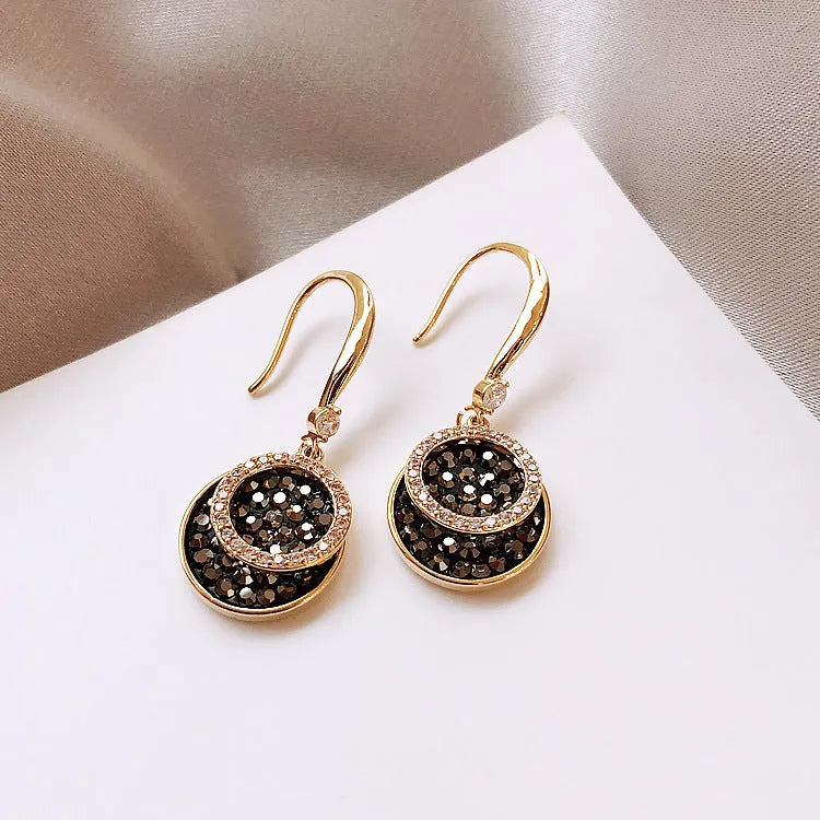 Black geometric alloy earrings with retro Hong Kong style measuring 3.6 cm in length