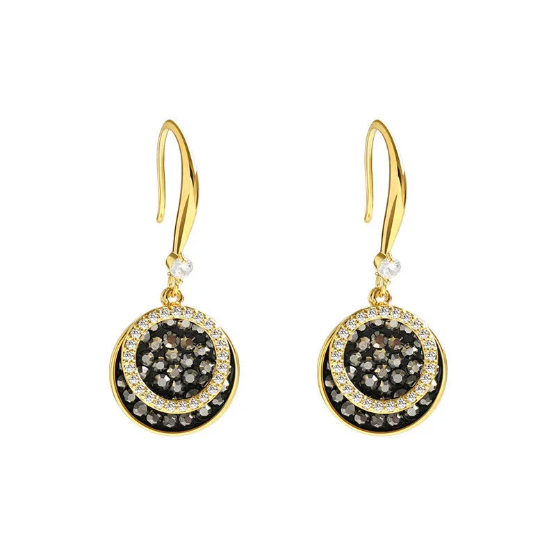 Black geometric alloy earrings with retro Hong Kong style measuring 3.6 cm in length