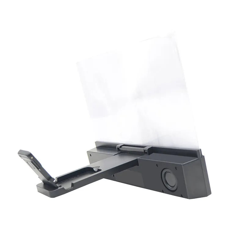 12-inch mobile phone screen amplifier with black ABS housing and acrylic lens, showing phone placement.