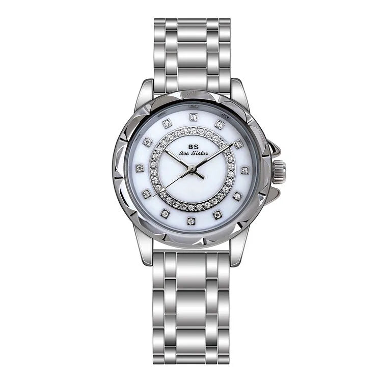 Women's quartz watch with diamond accents in gold colour, mineral glass, 30m water resistant