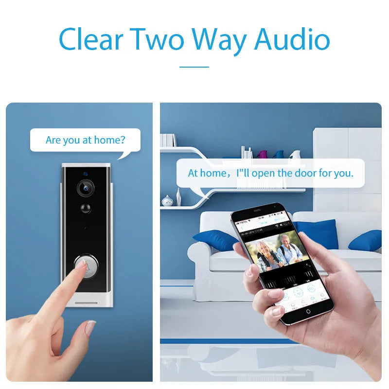 White wall-mounted wireless network camera with 1080p resolution for remote mobile phone monitoring.