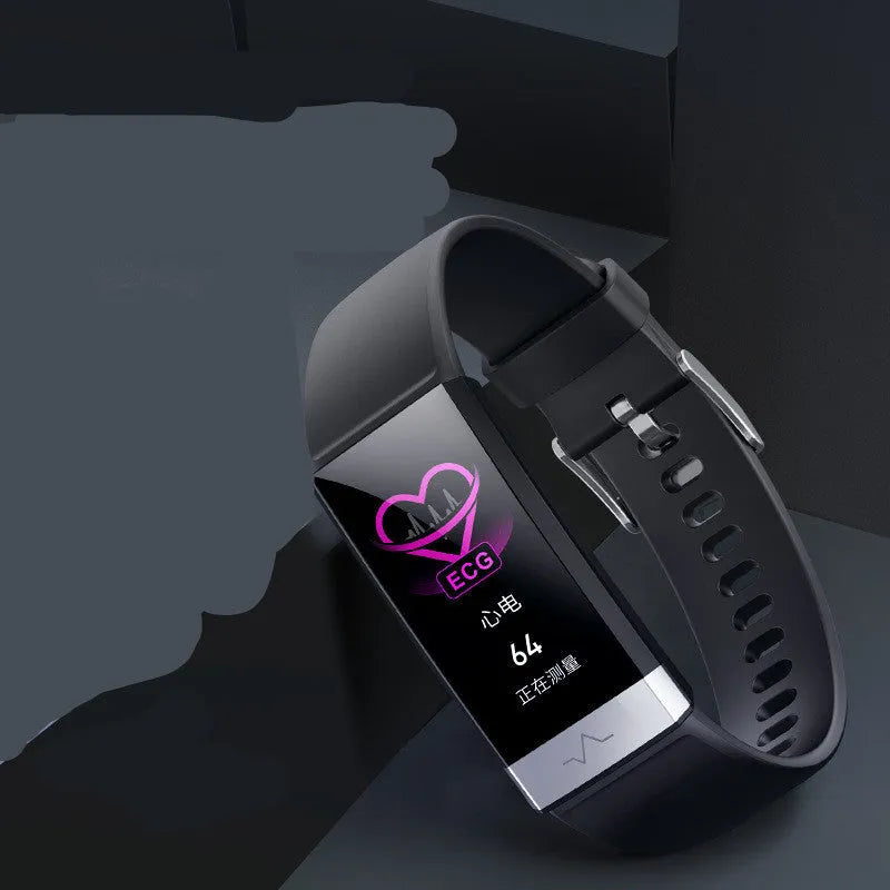 V19 smart bracelet with touchscreen display on TPU wrist strap showing health metrics