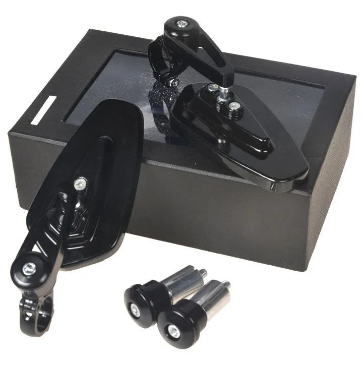 Motorcycle modified aluminum alloy rearview mirror, CNC machined 6061, black finish, 8 cm diameter, adjustable angle