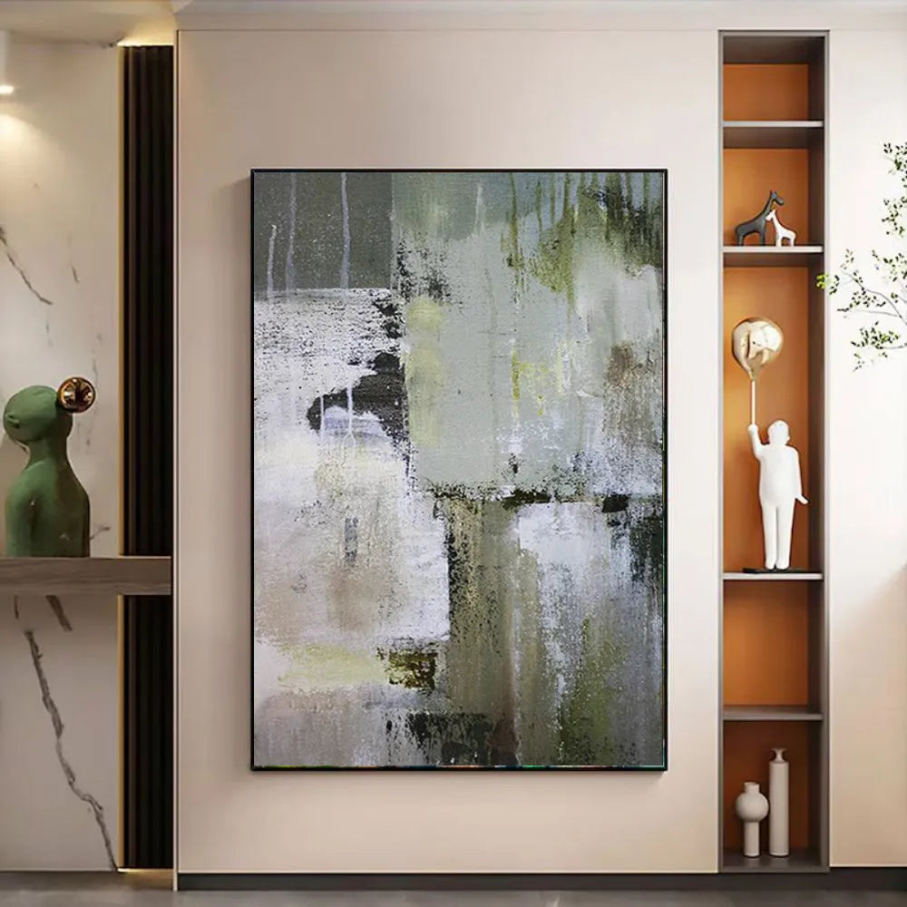 Handmade oil painting on canvas, modern abstract design, vertical orientation, rolled frameless artwork
