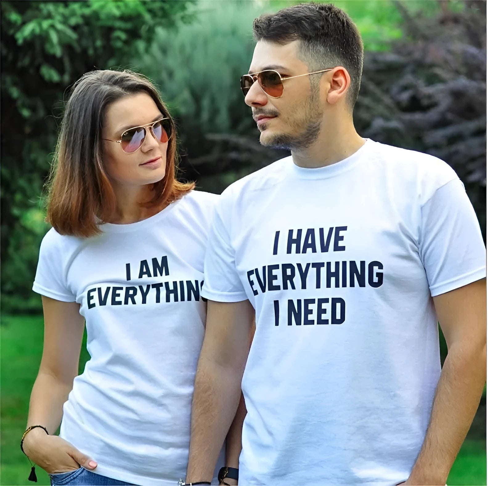 Cotton T-shirts for couples with love print in black and white, size S to 3XL