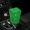Diamond-embedded car ashtray with lid, air outlet hanging design, plastic cast body, available in nine colours.