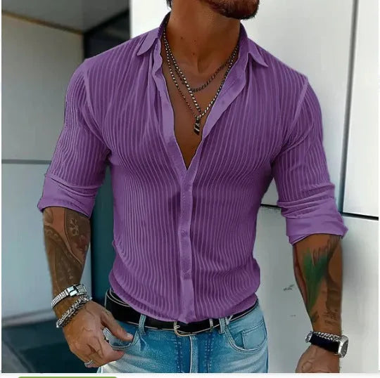 Men's striped British style cardigan with long sleeves in a loose fit.