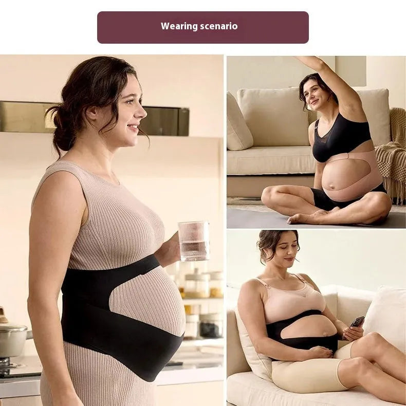 Thin prenatal abdominal belt in skin colour for mid-to-late pregnancy support, side view