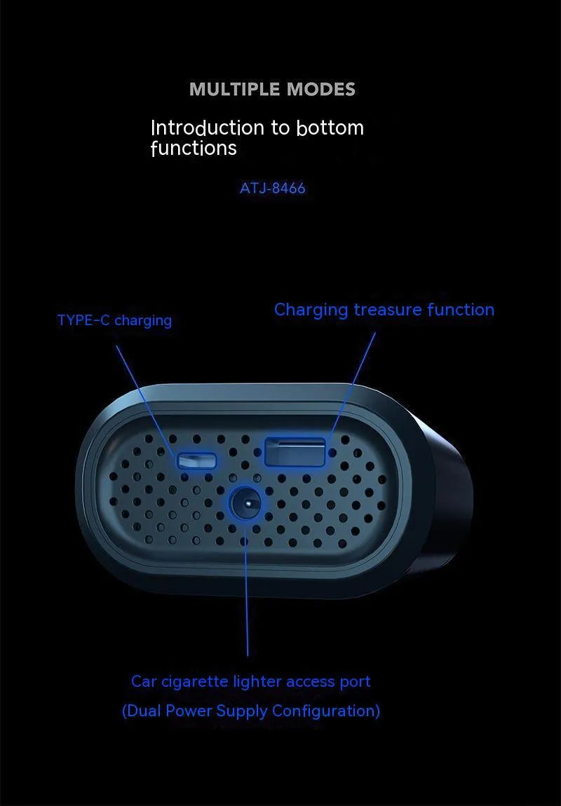 Handheld wireless digital air pump with display screen and LED light for car tyres
