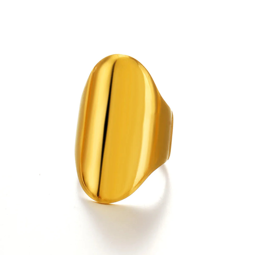 Stainless steel thick geometric ring for women in gold or steel colour, simple style electroplated band