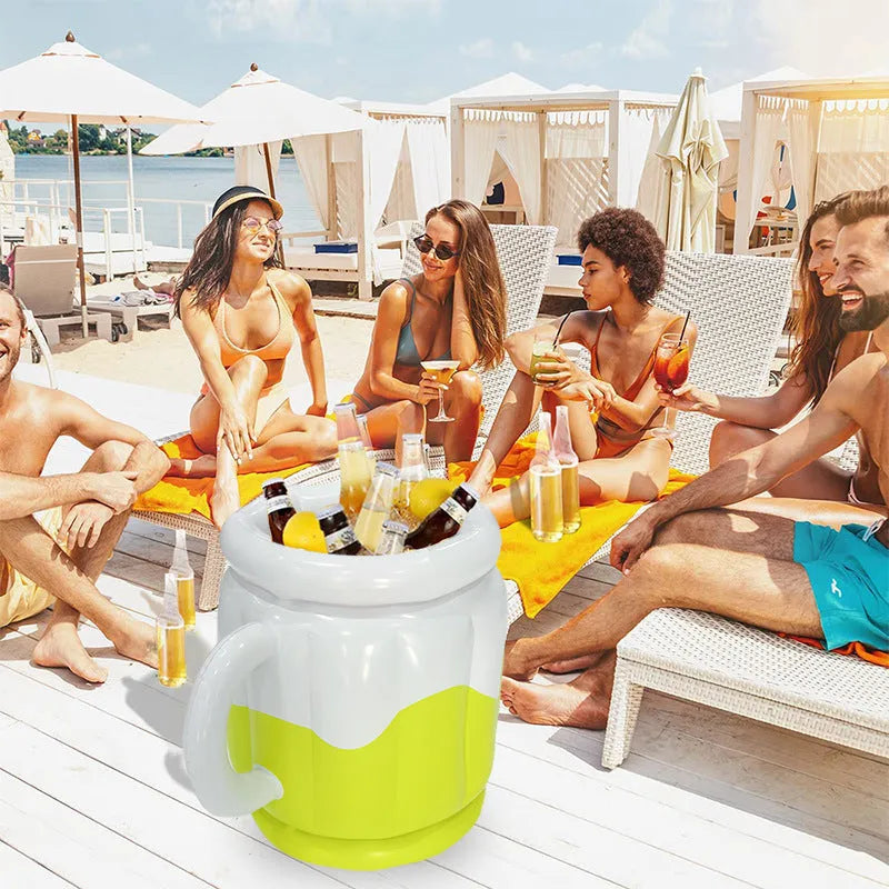 Yellow inflatable PVC ice bucket for outdoor parties and beach use