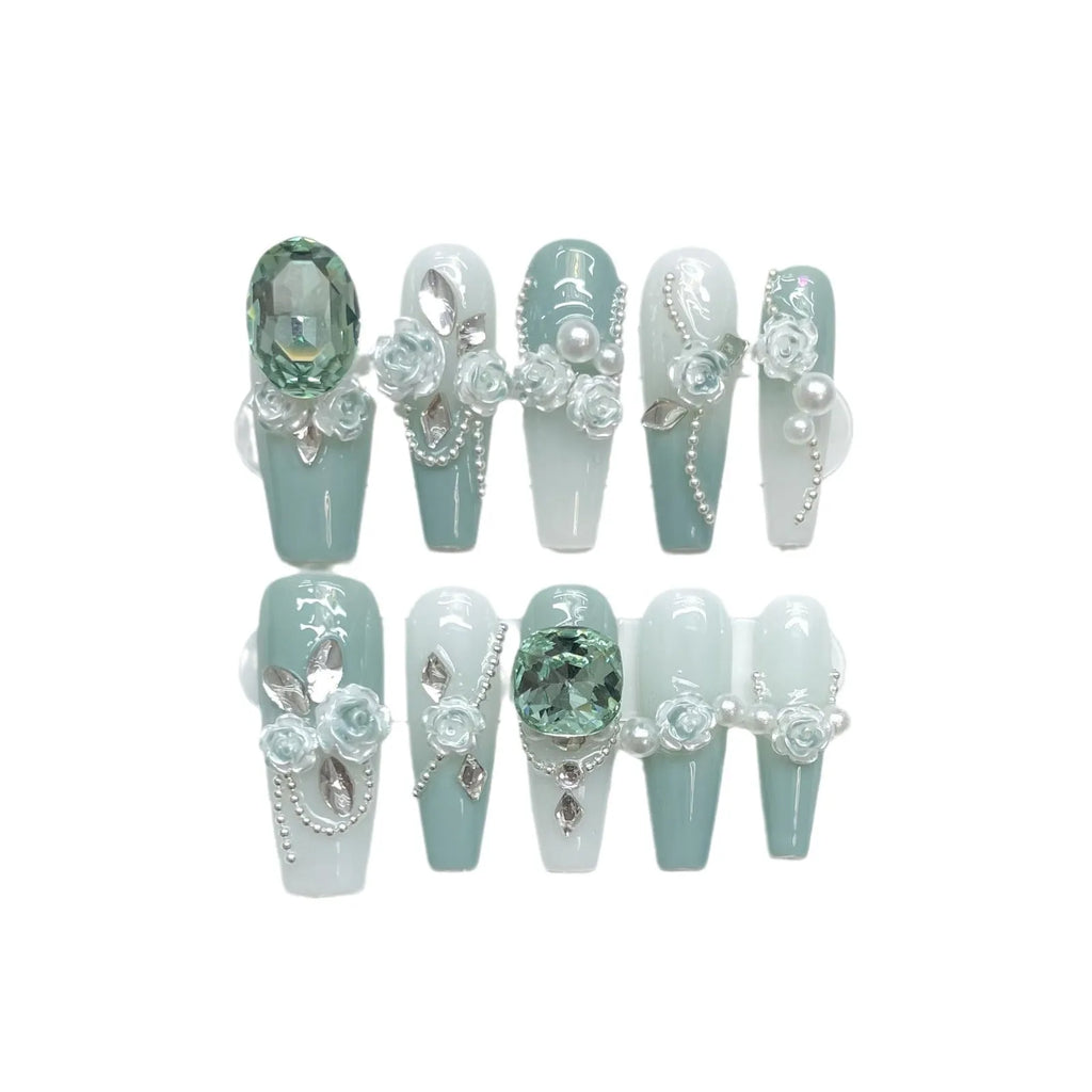 Women's plastic armour costume with diamond camellia gradient chains and bow patterns in blush nails style