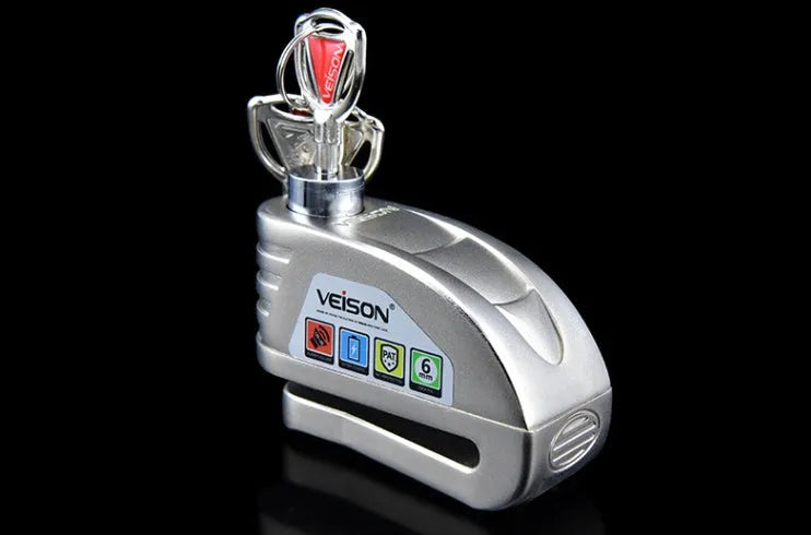 Alloy waterproof disc brake alarm lock for bicycle motorcycle electric car with 3 keys and AG13 batteries