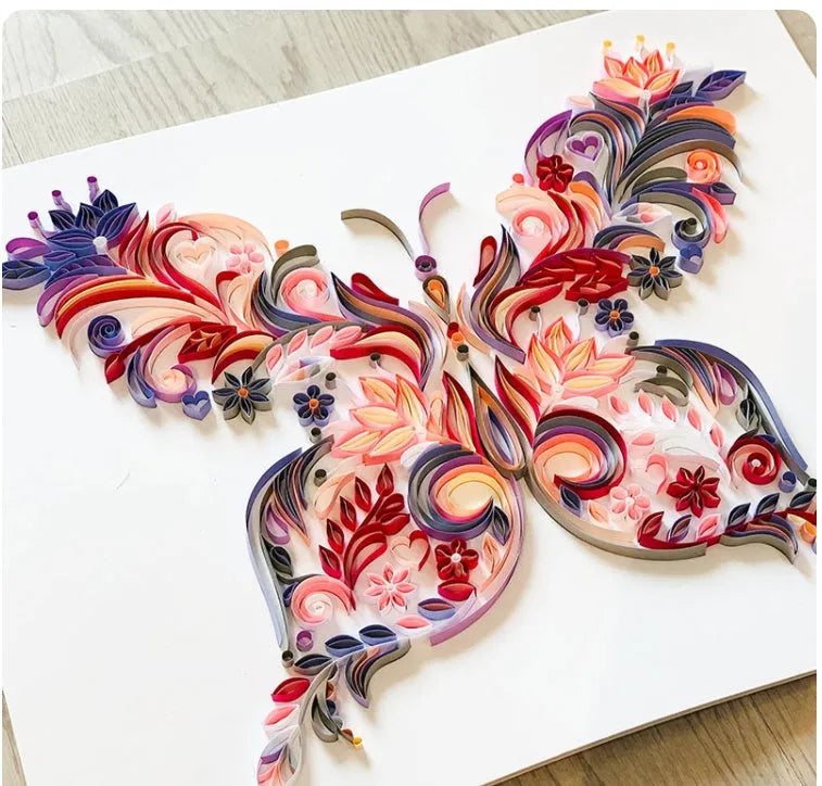 20 inch handmade blue or pink butterfly quilling paper craft kit with glue, scissors, awl and tweezers tools