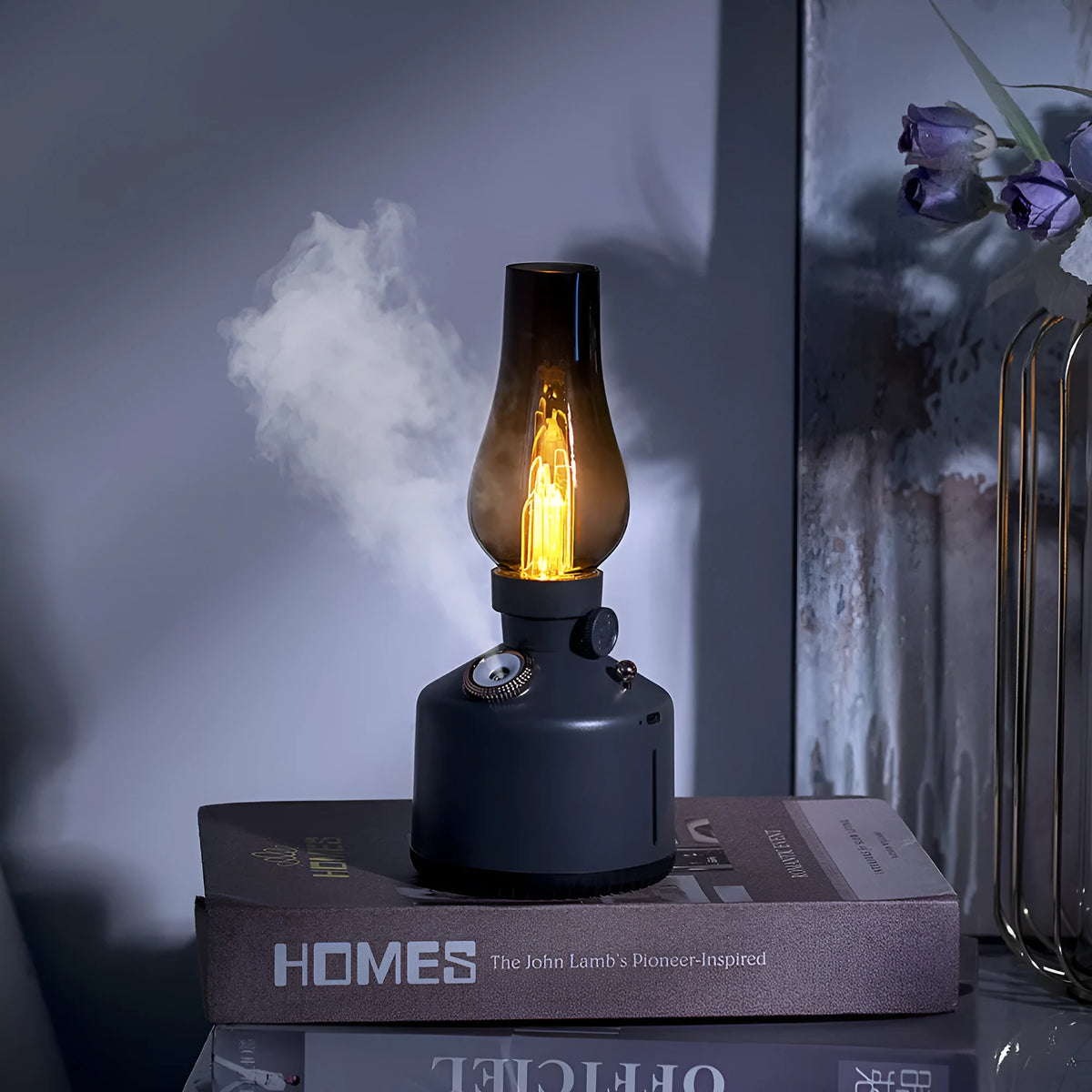 Kerosene lamp shaped ultrasonic air humidifier for home bar with USB power and timer
