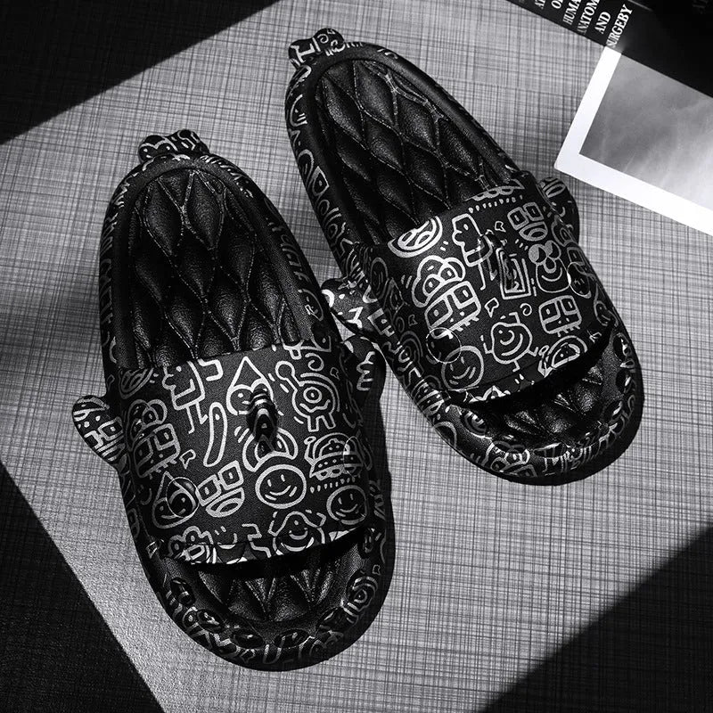 Open-toe shark design couple slippers in EVA material on a white background.