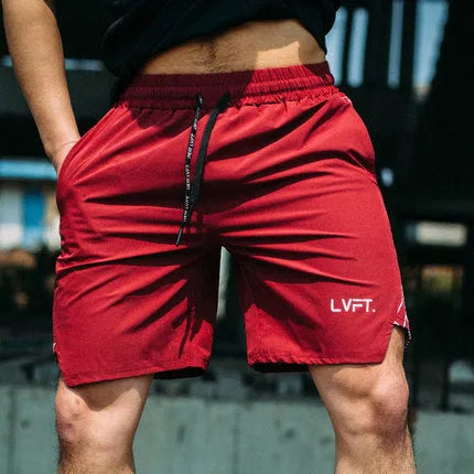 Men's polyester straight-leg fitness training running pants in red and black styles