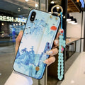 Rose floral design iPhone case with a built-in lanyard loop for a wrist strap