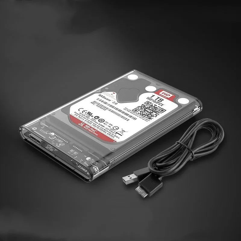 ORICO 2139U3 transparent 2.5-inch HDD enclosure, USB 3.0, 124.5 x 79 x 13mm, blue LED