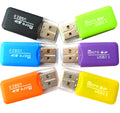 Mini USB card reader with integrated microSD (TF) card adapter for data transfer.